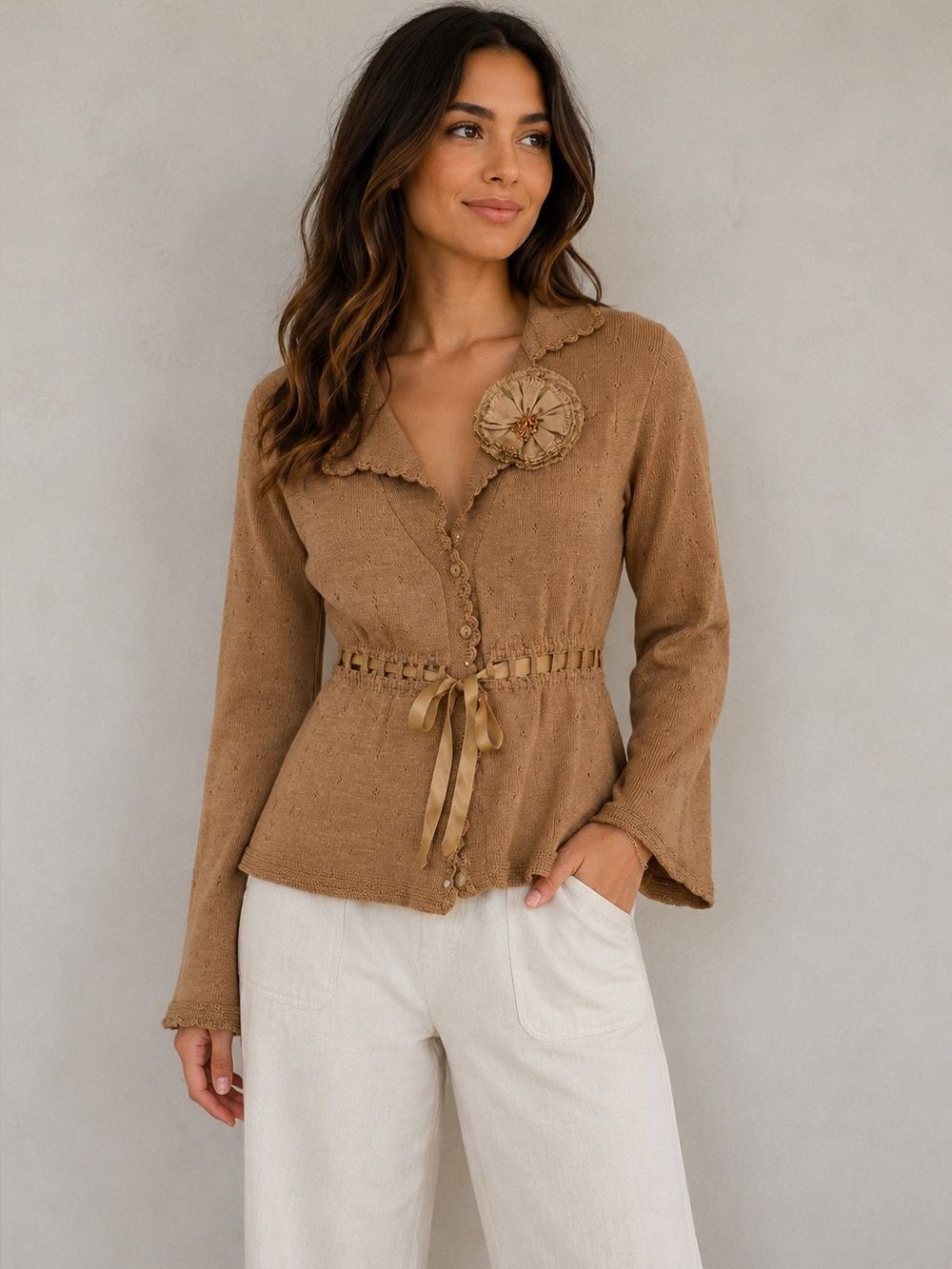 Nanette Lepore Camel Knit Cardigan, Boho Romantic